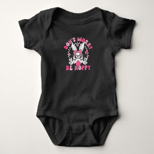 Happy Easter Groovy Bunny Face Don't Worry Be Hopp Baby Bodysuit
