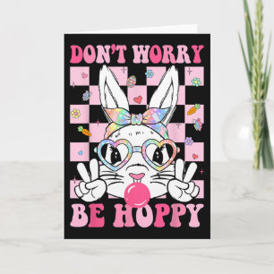 Happy Easter Groovy Bunny Face Don't Worry Be Hopp Card