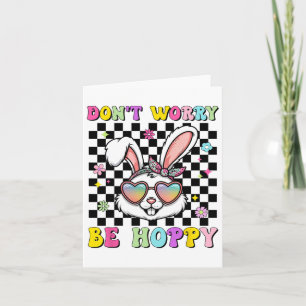 Happy Easter Groovy Bunny Face Don't Worry Be Hopp Card