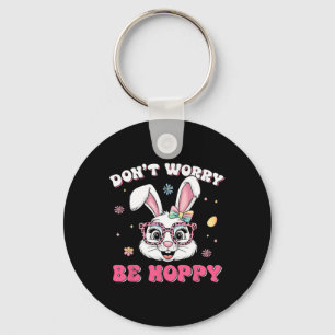 Happy Easter Groovy Bunny Face Don't Worry Be Hopp Key Ring