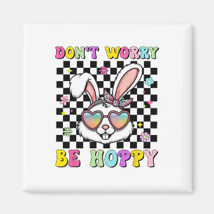 Happy Easter Groovy Bunny Face Don't Worry Be Hopp Magnet