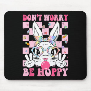 Happy Easter Groovy Bunny Face Don't Worry Be Hopp Mouse Mat
