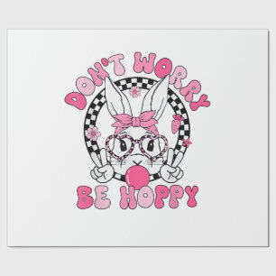 Happy Easter Groovy Bunny Face Don't Worry Be Hopp Wrapping Paper