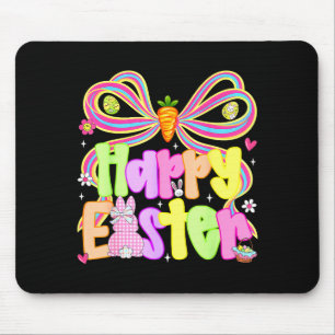 Happy Easter Groovy Retro Gingham Bunny Plaid Girl Mouse Mat