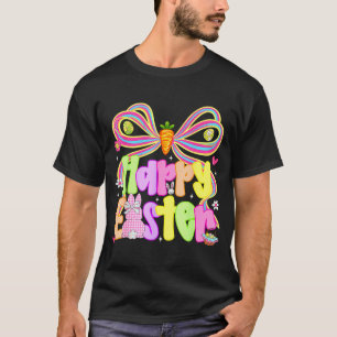 Happy Easter Groovy Retro Gingham Bunny Plaid Girl T-Shirt
