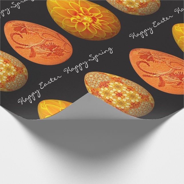 Happy Easter Happy Spring Beautiful Orange Eggs Wrapping Paper (Corner)