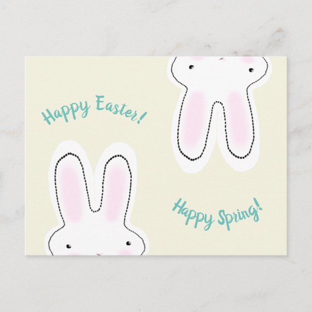 Happy Easter Happy Spring cream cute bunny fun Postcard (Front)