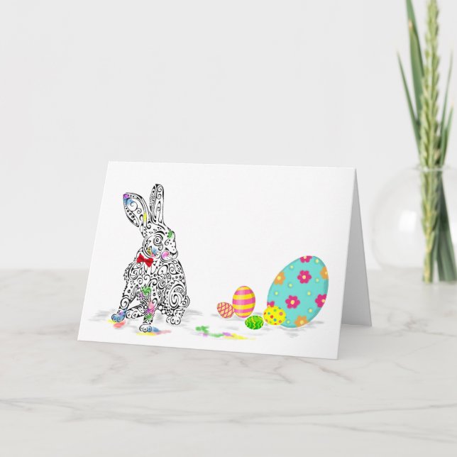 Happy Easter Hare & Egg Design Card (Front)