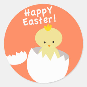 Happy Easter Hatching Chick Classic Round Sticker