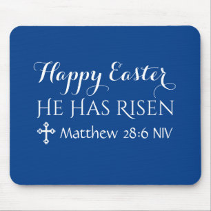 Happy Easter He has Risen Bible Verse Dark Blue Mouse Mat