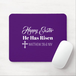 Happy Easter He Has Risen Bible Verse Dark Purple Mouse Mat