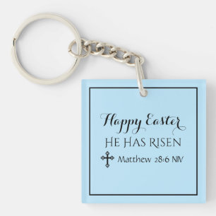 Happy Easter He Has Risen Bible Verse Light Blue Key Ring