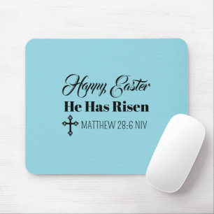 Happy Easter He Has Risen Bible Verse Light Blue Mouse Mat