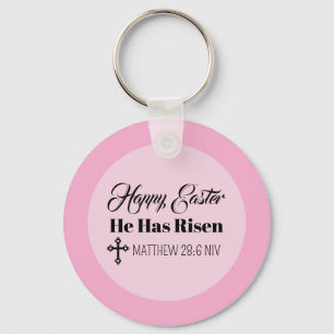 Happy Easter He Has Risen Bible Verse Light Pink Key Ring