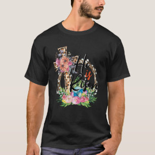 Happy Easter he is risen cross floral flower leopa T-Shirt