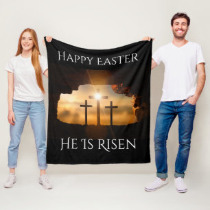 Happy Easter He Is Risen Holiday Fleece Blanket