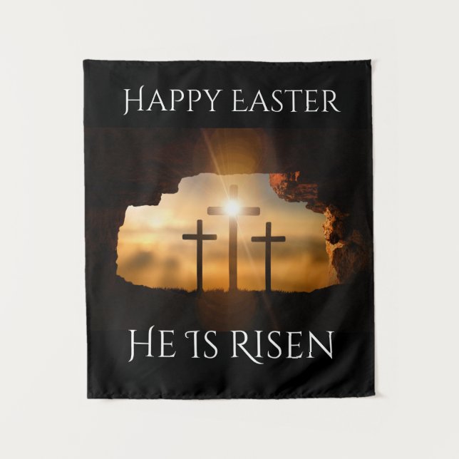 Happy Easter He Is Risen Holiday Tapestry (Front)