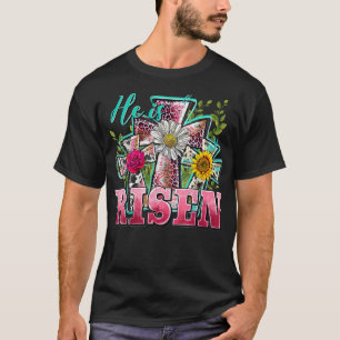Happy Easter He Is Risen Sunflower Leopard Cross J T-Shirt
