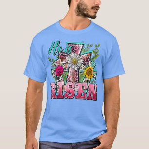 Happy Easter He Is Risen Sunflower Leopard Cross J T-Shirt