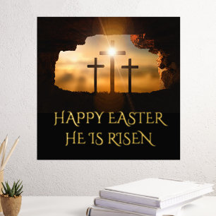 Happy Easter He is Risen Three Crosses  Foil Prints