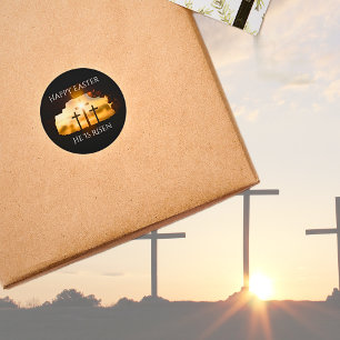 Happy Easter He is Risen Three Crosses Holiday  Classic Round Sticker