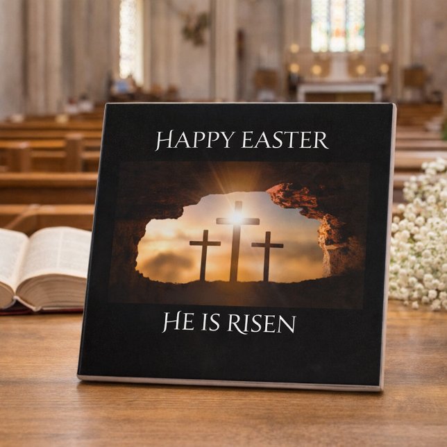 Happy Easter He is Risen Three Crosses Holiday  Tile (Creator Uploaded)
