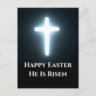 Happy Easter He is Risen White Light Cross  Holiday Postcard