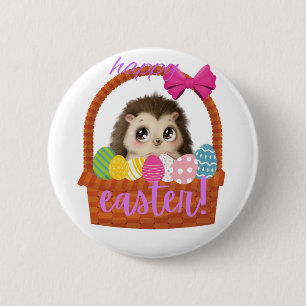 Happy Easter Hedgehog Button