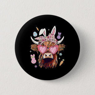 Happy Easter Heifer Cow Bunny Ears Egg Hunting 6 Cm Round Badge