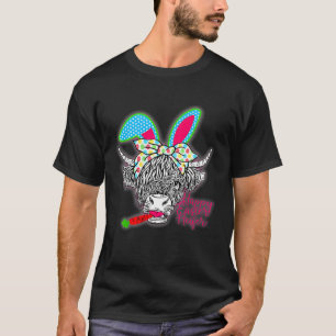Happy Easter Heifer Highland Cow Bunny Ears Egg Hu T-Shirt