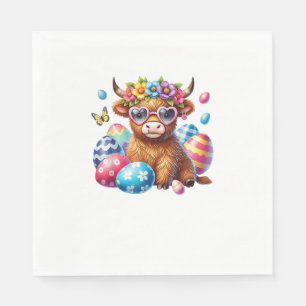Happy Easter Highland Cow Heifer Easter Day Farmer Napkin