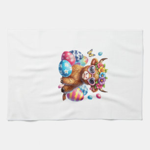 Happy Easter Highland Cow Heifer Easter Day Farmer Tea Towel