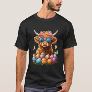 Happy Easter Highland Cow Women Girl Easter Day Fa T-Shirt
