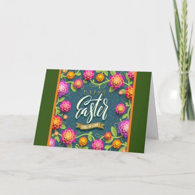 Happy Easter Holiday Bunny Floral Holiday Cards (Front)