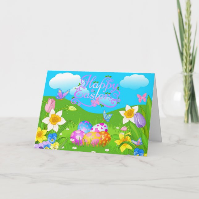 Happy Easter Holiday Bunny Floral Holiday Cards (Front)