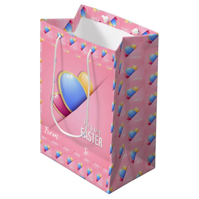 Happy Easter Holiday Bunny Floral Medium Gift Bag (Front Angled)