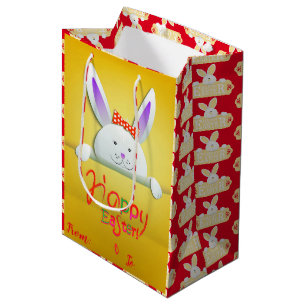 Happy Easter Holiday Bunny Floral Medium Gift Bag