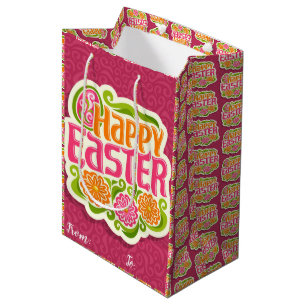 Happy Easter Holiday Bunny Floral Medium Gift Bag