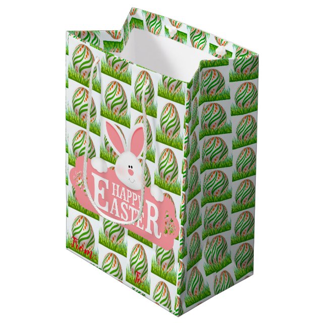 Happy Easter Holiday Bunny Floral Medium Gift Bag (Front Angled)