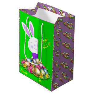 Happy Easter Holiday Bunny Floral Medium Gift Bag