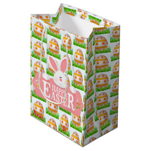 Happy Easter Holiday Bunny Floral Medium Gift Bag