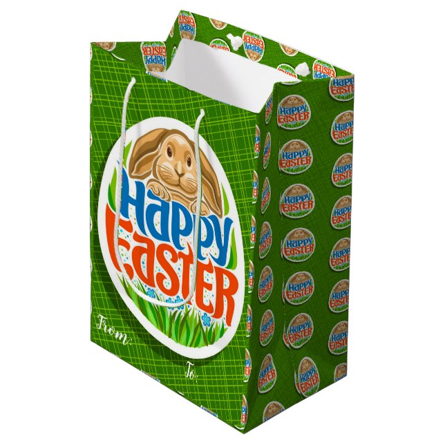 Happy Easter Holiday Bunny Floral Medium Gift Bag (Front Angled)
