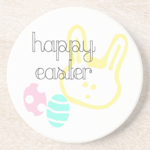 happy easter holiday pastel eggs bunny coaster