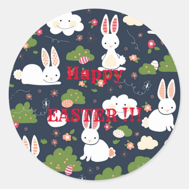 Happy Easter Holiday Trendy Bunny Floral Classic Round Sticker (Front)