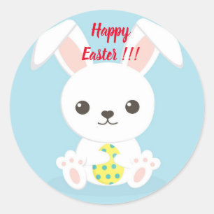 Happy Easter Holiday Trendy Bunny Floral Classic Round Sticker