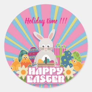 Happy Easter Holiday Trendy Bunny Floral Classic Round Sticker