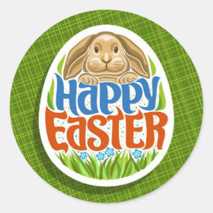 Happy Easter Holiday Trendy Bunny Floral Classic Round Sticker