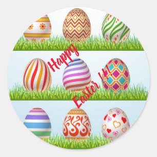 Happy Easter Holiday Trendy Bunny Floral Classic Round Sticker