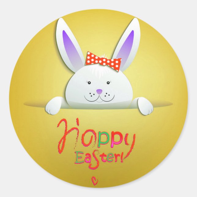 Happy Easter Holiday Trendy Bunny Floral Classic Round Sticker (Front)