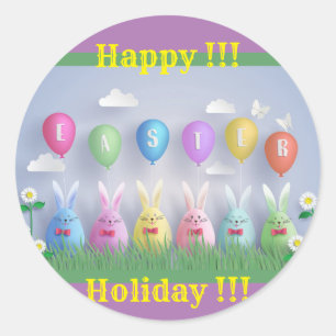 Happy Easter Holiday Trendy Bunny Floral Classic Round Sticker